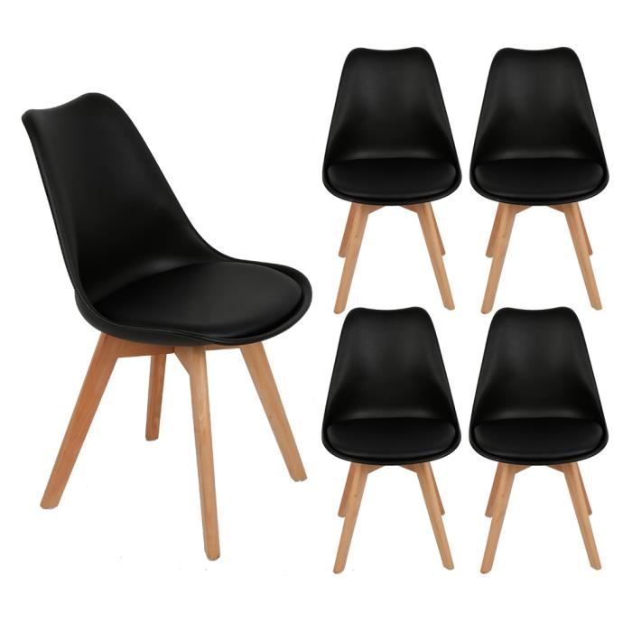 Lot de 4 chaises scandinave Chaises Cuisine Rembourré en PU cuir super  qualité - Noir - Cdiscount Maison