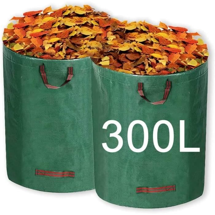 Lot De 2 Sacs Poubelle Jardin 300L Réutilisables Avec Poignées – Ramassage Feuilles, Déchets Verts Et Herbe