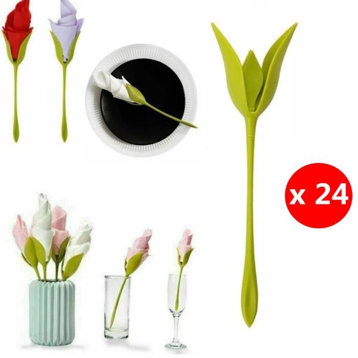 Lot de 24 Pièces Porte Serviette de Table Fleur Art Créatif Service de Table Décoration Fête Anniversaire Mariage Porte-serviettes