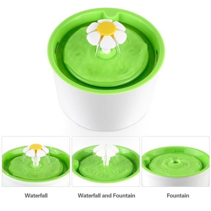 1.6L Fontaine à Eau Fontaine de Chat Boire à Fleur Électrique Animaux Vert Pet Water Fountain Drinking Bowl vert