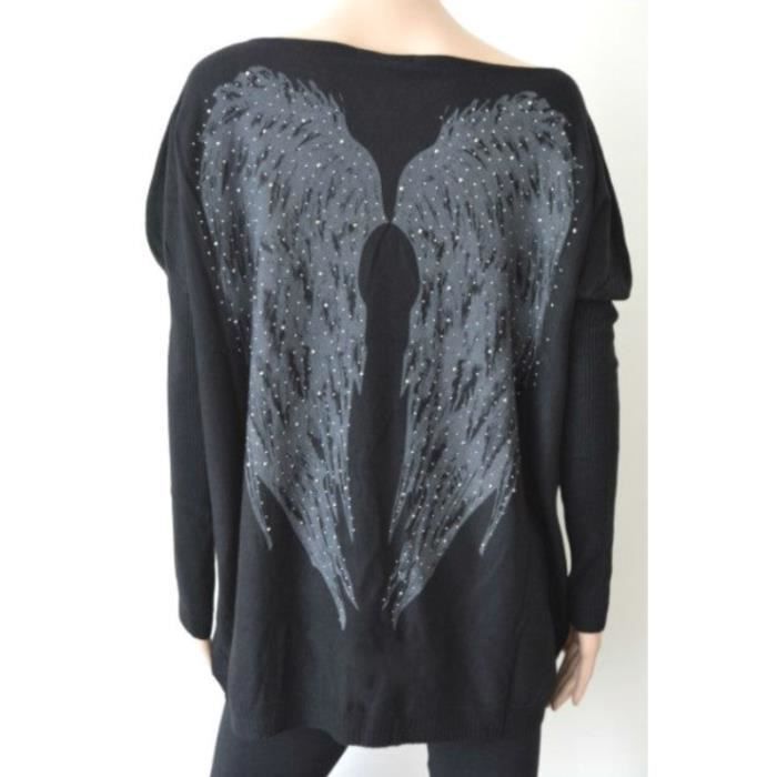 Pull ample motif ange en noir Noir - Cdiscount Prêt-à-Porter