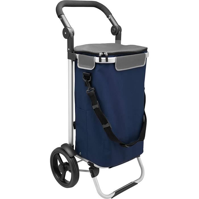 Chariot de courses pliable à roulettes, capacité 90 L/55 kg, chariot à