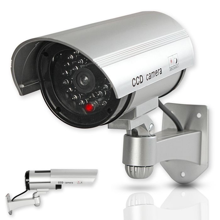 FISHTEC - Caméra de Vidéosurveillance Factice Extérieur CCTV - Fausse Caméra de Sécurité - LED Clignotante - Extérieur/Intérieur