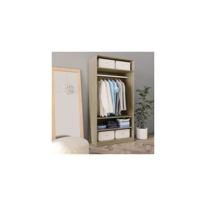 Garde-robe - Chêne sonoma - 100x50x200 cm - 2 portes - Bois aggloméré - Style contemporain