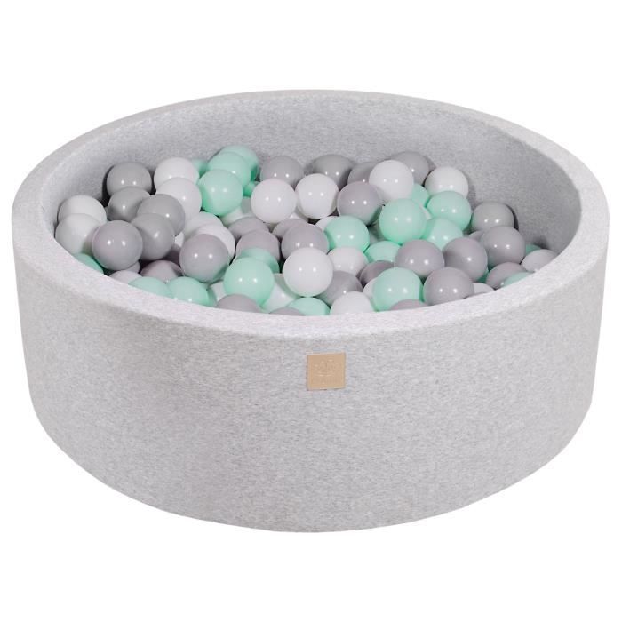 Piscine à Balles MEOWBABY 90x30 Cm - 150 Balles 7 Cm - Fabriqué En UE - Pour Enfants, Jeu Sensoriel - Gris/Blanc