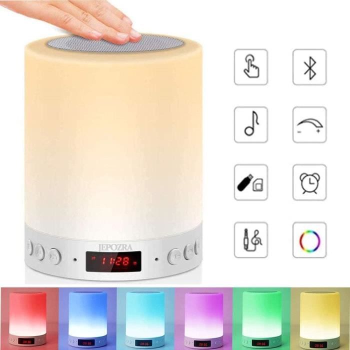 Veilleuse LED Veilleuse avec Haut-parleur Bluetooth Lampe de Chevet Tactile Rechargeable Musique Réveil USB Lumière Colorée Avec