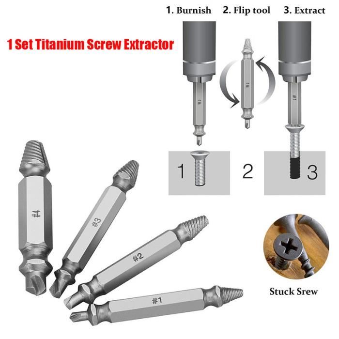 Extracteur de vis cassée endommagées, 4pcs Forets Extracteur de Vis Endommagées pour Extraire