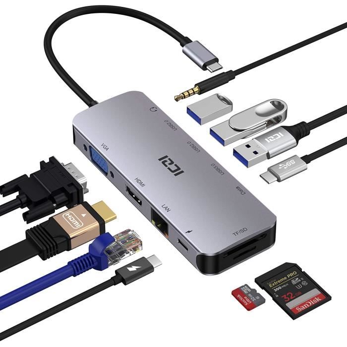 Adaptateur USB C vers HDMI Hub USB C hub de Type C avec Adaptateur multiport 6 en 1 Ethernet Gigabit RJ45 3 USB 3.0 Compatible pour Les appareils USB C Alimentation USB 4K HDMI 