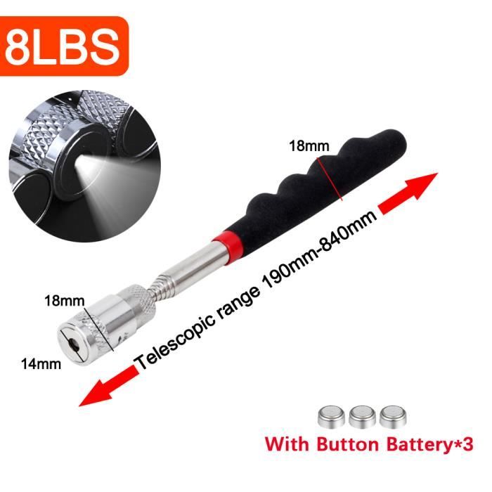 Kit Miroirs D'Inspection QWORK 4 Pièces - Avec Aimants 8LB Et 1.5LB, LED Et Tige Télescopique