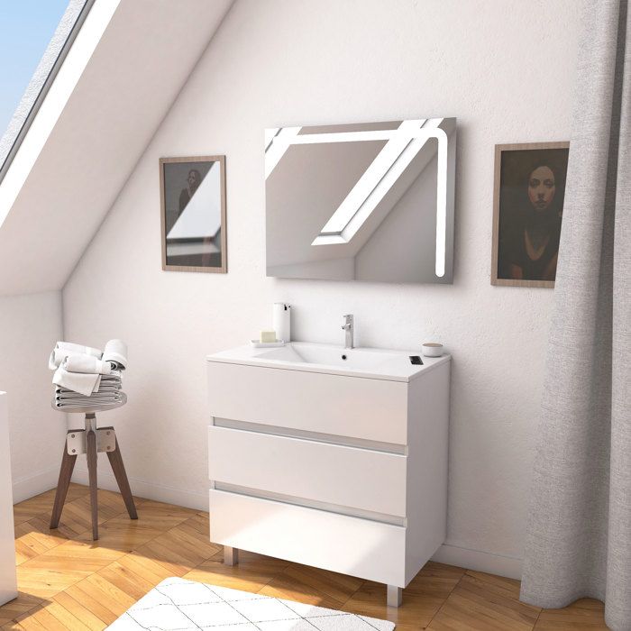 ensemble meuble vasque et miroir à  led - blanc - 79 x 82 x 45 cm