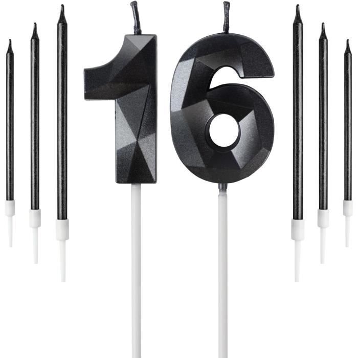 12 Bougies D'anniversaire Noires Fines Avec Supports - 11,5 Cm, Cire Alimentaire, Pour Gâteaux Et Fêtes