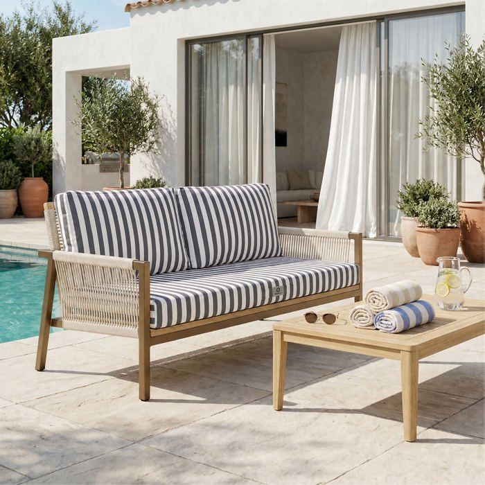 Coussins pour salon de jardin déhoussable 120x60cm Rayure gris foncé