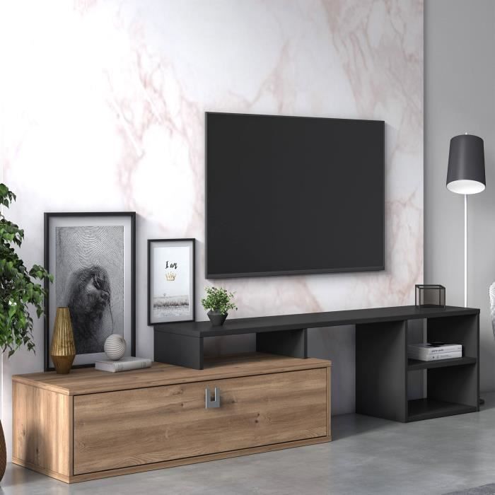 dmora meuble tv de salon modulable, 160 x 40 x 38 cm, coloris chêne et anthracite
