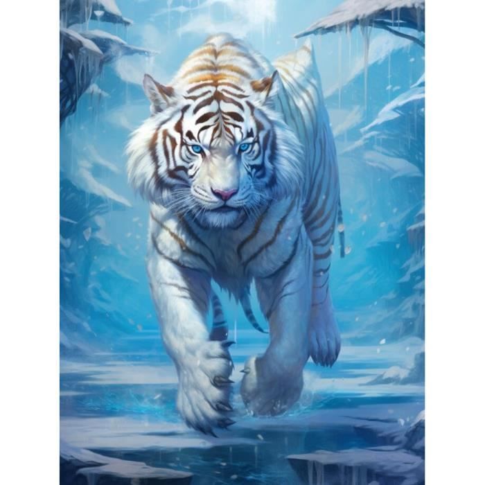 Kit Peinture Diamant 5D Tigre Blanc - 30x40 Cm, Toile HD, Tout Le Matériel Inclus, Décoration Murale