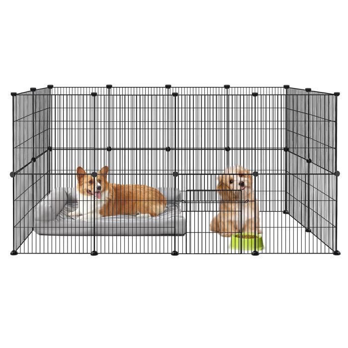 Meilleurs prix pour HENGMEI Enclos Extérieur en Métal pour Lapins et Petits, 24 Pièces Enclos Grillagé avec Porte pour Chiots (Noir, 142x72x72cm)