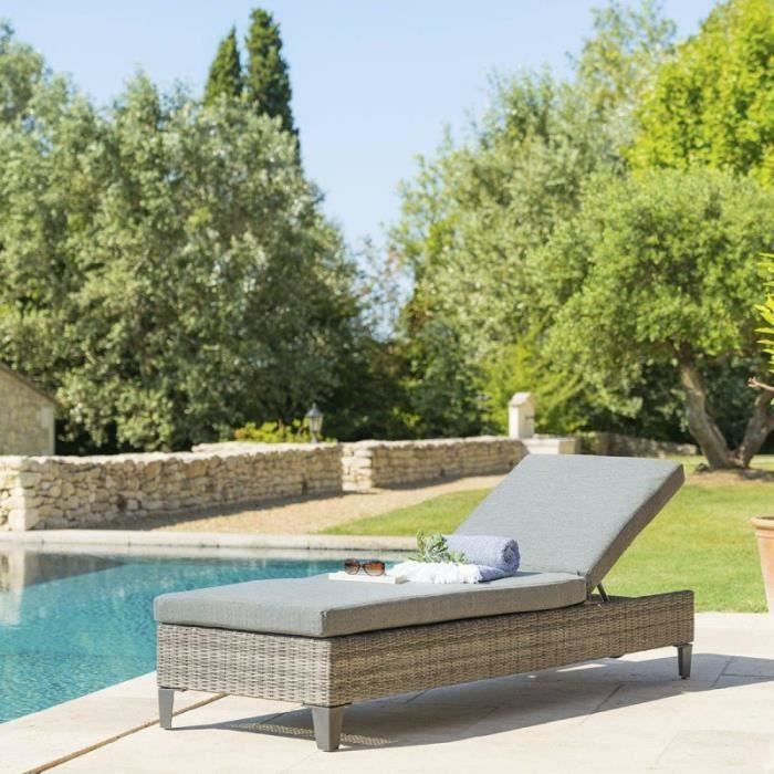 lit piscine malta terre ombre hespéride - dossier inclinable 5 positions - meuble de jardin