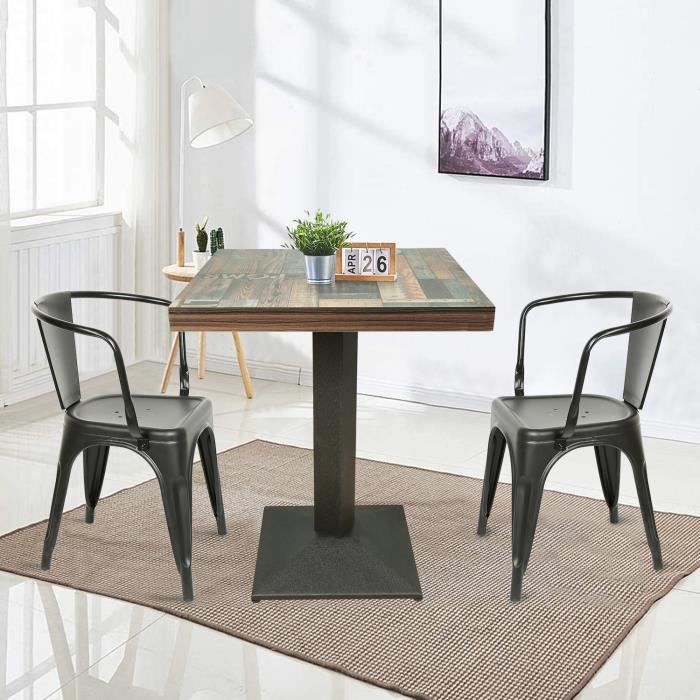 Table à manger carrée de style industriel - HOMEWELL - 60x60x75cm - Pied unique en fer et bois