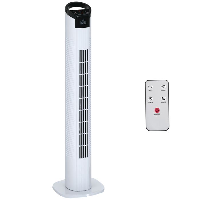 Ventilateur colonne silencieux - HOMCOM - 50W - 3 vitesses télécommande oscillant 70° minuterie contrôle tactile - 785H cm - Blanc - Hom