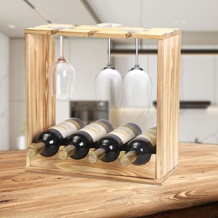 Support à bouteilles de vin en métal brossé (4 bouteilles) – Six et