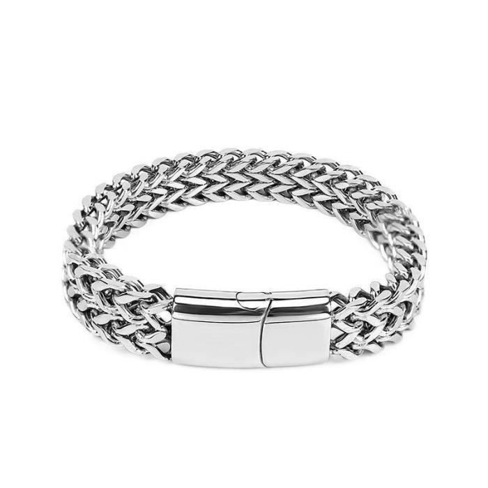 Bracelet Homme - INSFITY - 21cm - Acier Inoxydable Tressé - Boucle daimant - Personnalisé