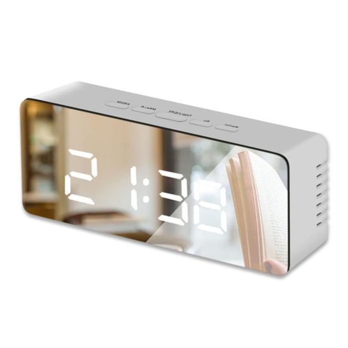 TSS69W Horloge électronique LED Temps Température Réveil à miroir numérique, blanc Cdiscount