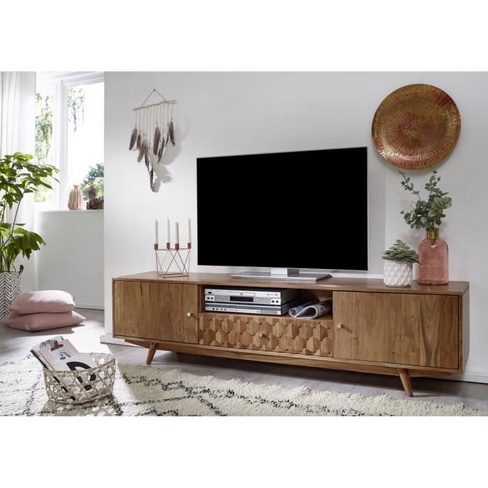 Meuble TV - Bois massif dacacia laqué (Bois naturel) - MOSAYK 105