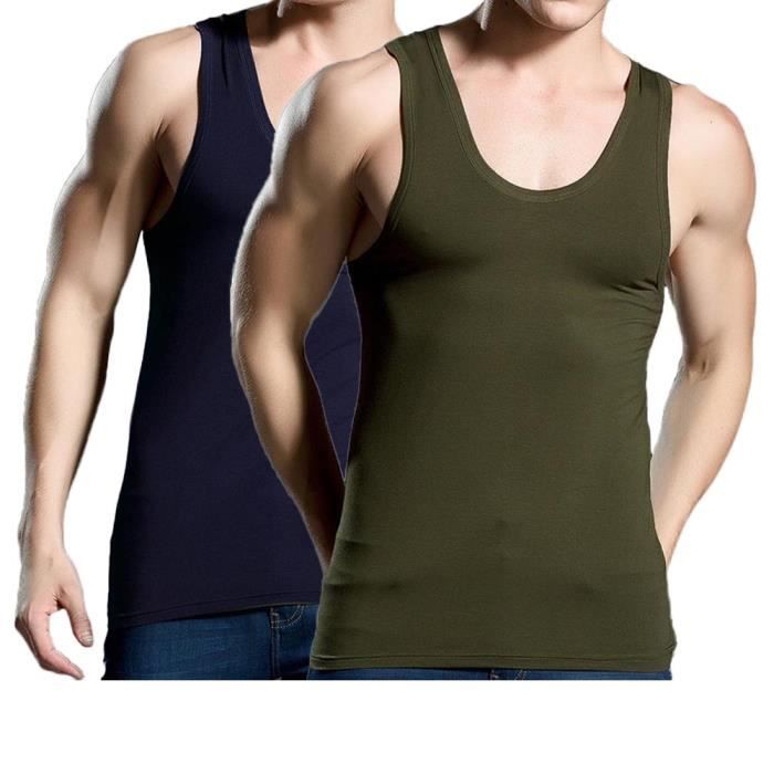 Débardeur Homme Lot de 2 Sans Manche Tshirt Stretch Coton Couleur Unie