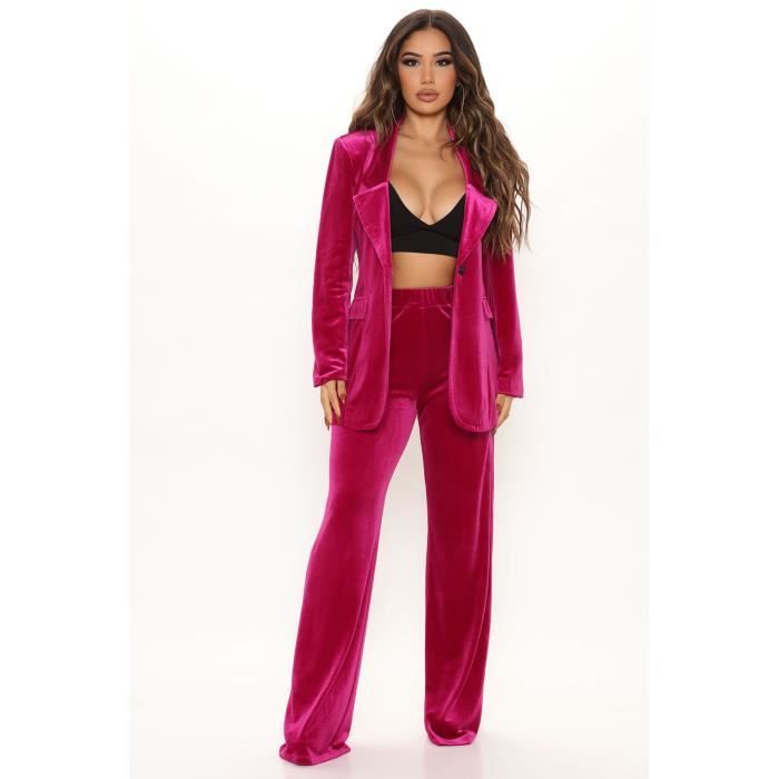 Tailleur en Velours Femme Pieces Vin Rouge Costume Bureau Un - Main Image