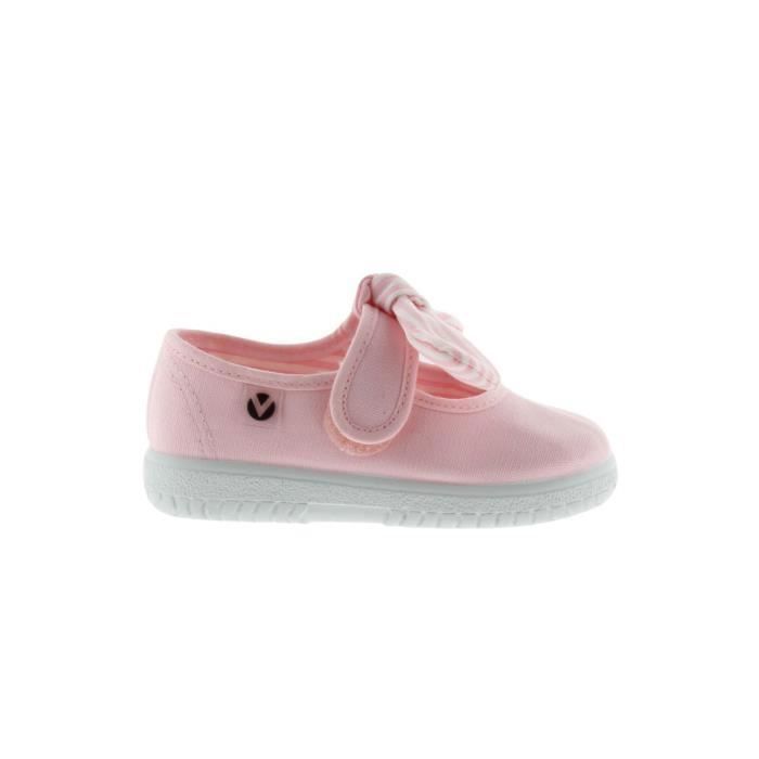 Victoria Victoria Chaussures enfant Mercedes toile rose - scratch plat semelle extra souple coton bio