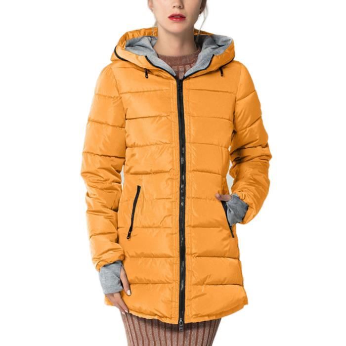 Femme Manteau Matelasse D Hiver Mi Longue Caban a Capuche Pardessus Rembourree Veste Elegant Manches Longues Epaissi D Hiver Jaune Jaune Cdiscount Pret a Porter