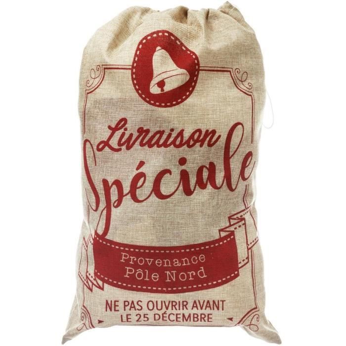 Lot de 4 Hottes du Père Noël Effet Toile de Jute Rouge