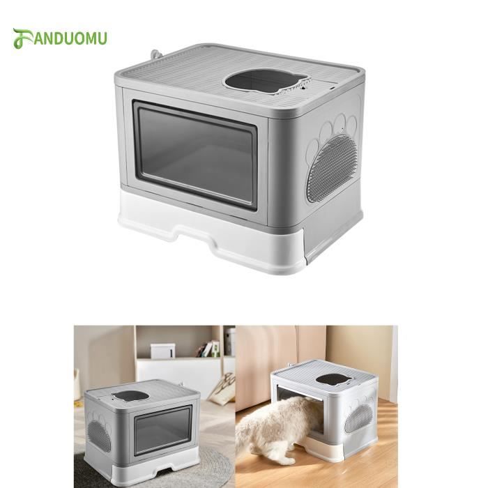 Meilleurs prix pour Bac à litière pliable pour chat - Très grand espace - Maison de toilette pour chats - Gris