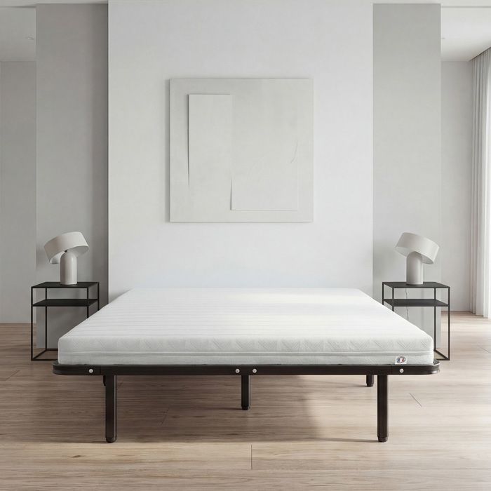 Ensemble Egio 180x200 cm Matelas Mousse + Sommier Métal - Blanc Ensemble Egio 180x200 cm Matelas Mousse + Sommier Métal - Blanc