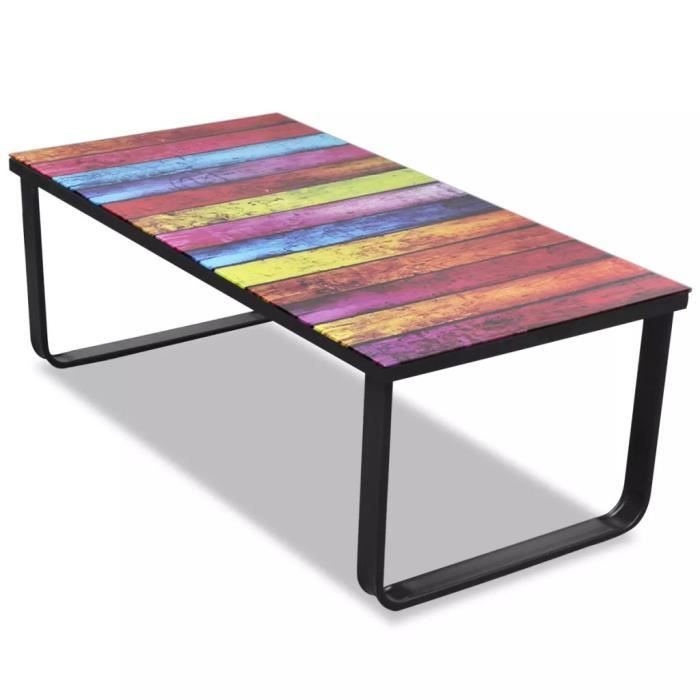 Table basse - OVONNI - Impression arc-en-ciel - Verre trempé - Contemporain