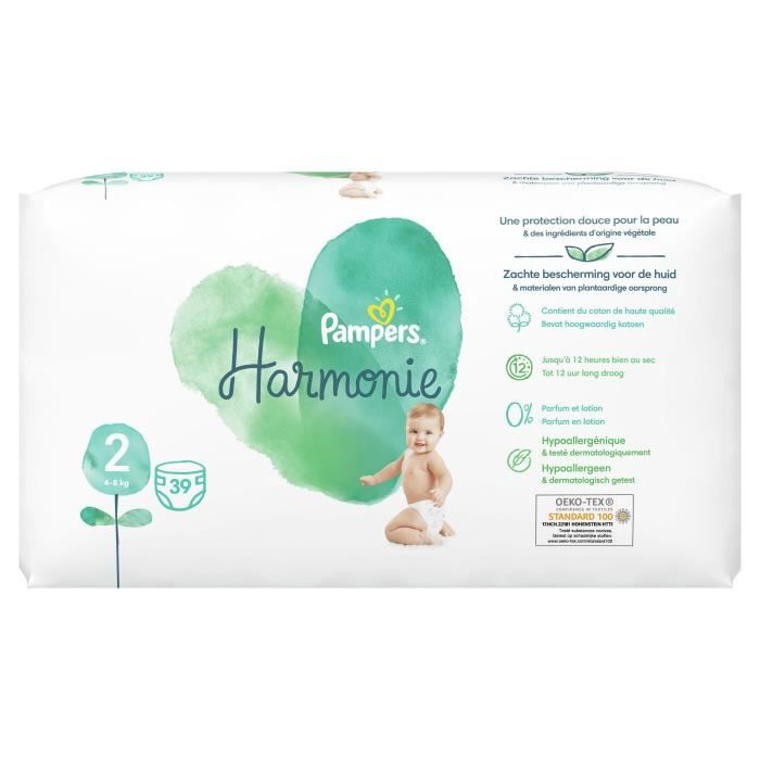 Pampers Harmonie Couches bébé taille 2 : 4-8 kg - 86 couches