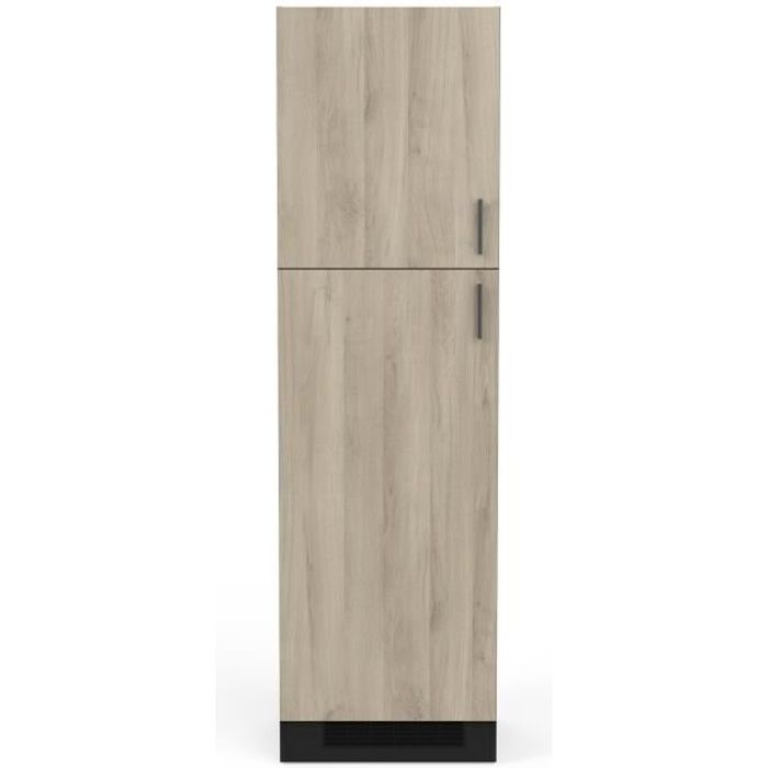 colonne de cuisine 2 portes coloris chêne kronberg, noir mat  - longueur 60 x hauteur 206,90 x profondeur 60 cm