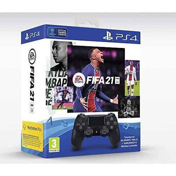 Manette Dual Shock 4 Noir V2 + Fifa 21 + Points Fut + Abonnement Ps+ 14 Jours pour PS4