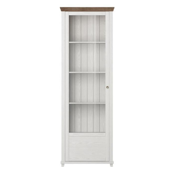vitrine 1 porte - price factory - collection assia - couleur frêne blanc et chêne - style classique chic
