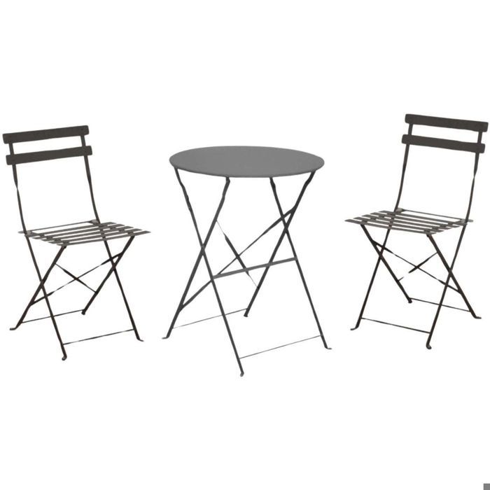 Ensemble Guéridon de jardin Cuba Ø 60 cm - grey + 2 Chaises pliante Cuba Ensemble Guéridon de jardin Cuba Ø 60 cm - grey + 2 Chaises pliante Cuba