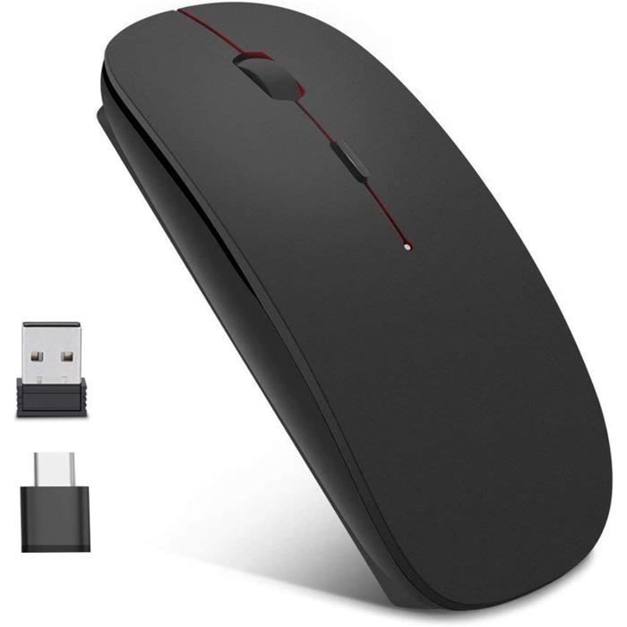 Inphic Souris Sans Fil Rechargeable Ultra Mince 2.4G - Souris Silencieuse 1600 DPI Avec Indicateur Batterie, Compatible PC Mac