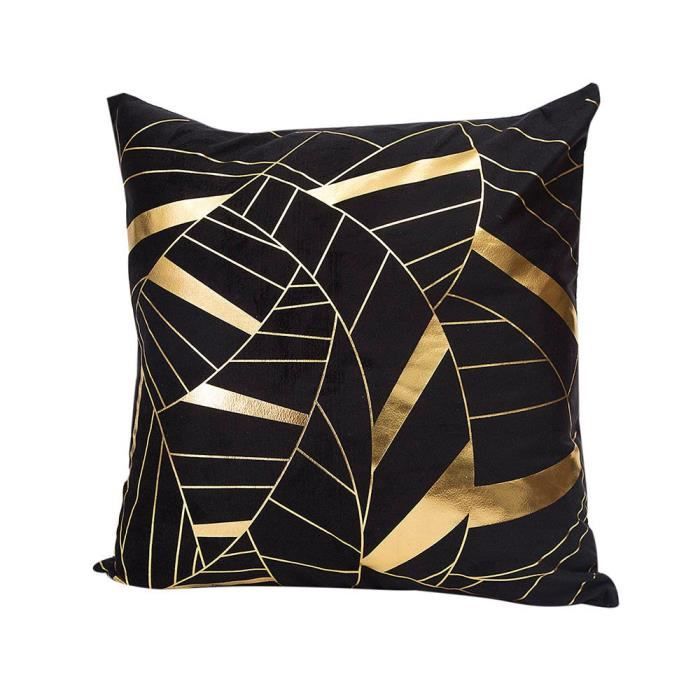 Superbe Beige Avec Velours Noir Feuilles Housse Coussin Pour Canapé Lit