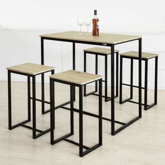 sobuy ogt15-n set de 1 table + 4 tabourets ensemble table de bar bistrot + 4 tabourets de bar avec repose-pieds