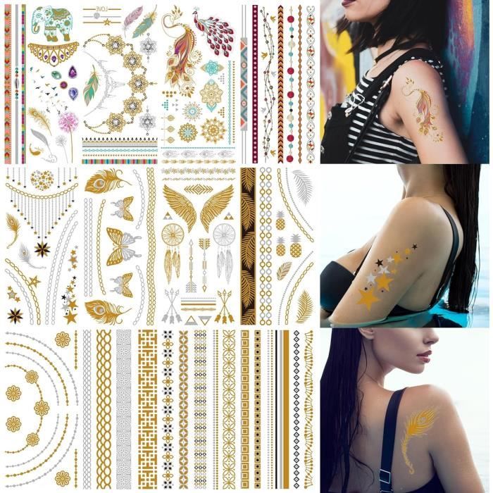 30 Tatouages Temporaires Fleurs Lotus Tribal Noir – Dentelle, Lune, Papillon – Idéal Fêtes, Plage & Maquillage