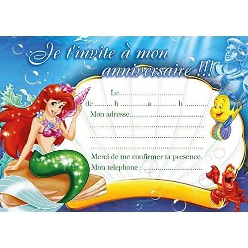 10 CARTES INVITATION ANNIIRE Ariel La Petite Sirène (avec des