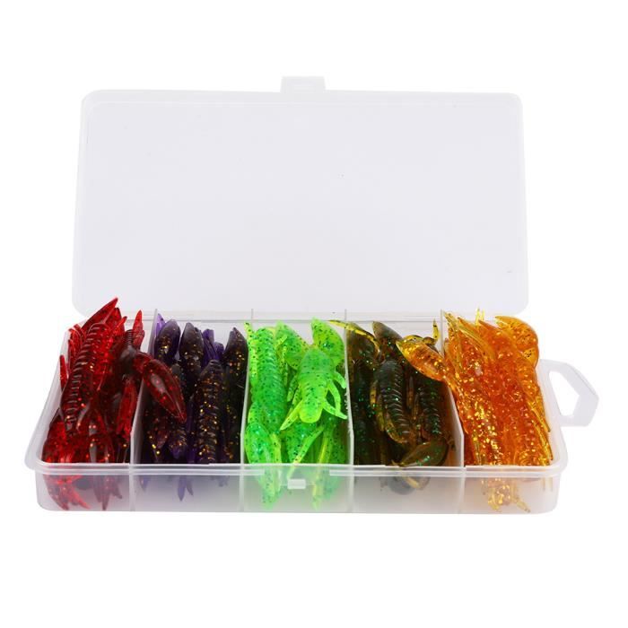 AMONIDA Leurres de Pêche, PVC Cinq Couleurs Manivelle Appât Pêche Appâts de Pêche 7.5cm 5.5g Écrevisses Artificielles Leurres de Pêche Appâts Mous avec Boîte