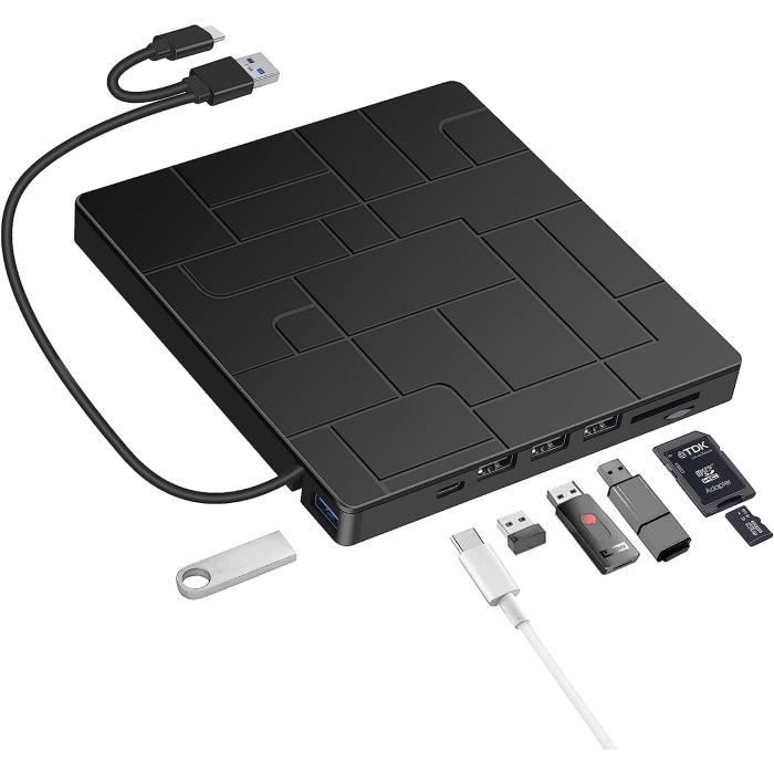 Lecteur Cd-Dvd Externe, Graveur Dvd-Cd Externe Usb 3.0 Et Type-C, Avec Lecteur De Carte Sd-Tf Et De Usb, Lecteur Cd-Dvd 7 En [H28]