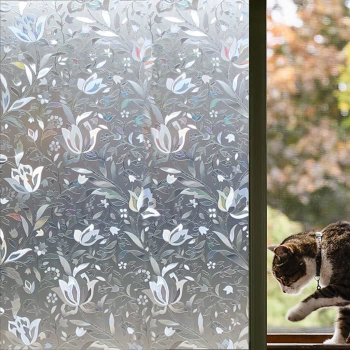 Film Décoratif Anti-regards pour Fenêtre 3D Statique - Motif Fleurs