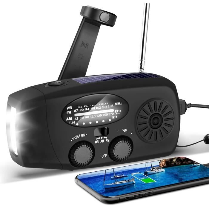 Radio Solaire Portable, AOZBZ Main Manivelle Self Powered AM/FM/NOAA Radio, Dynamo Météo Radio Appareil d'urgence avec 3-LED Lampe de Poche et Chargeur de Téléphone pour Randonnée Camping Radio Solaire Portable, AOZBZ Main Manivelle Self Powered AM/FM/NOAA Radio, Dynamo Météo Radio Appareil d'urgence avec 3-LED Lampe de Poche et Chargeur de Téléphone pour Randonnée Camping