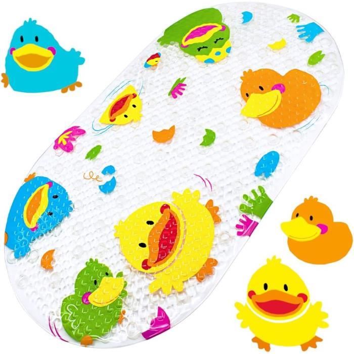 Yolife Tapis De Bain Bébé Antidérapant Canard Océan - 69x39 Cm Avec Ventouses Fortes Et Massage Bulles, Sécurité Pour Tout-Petit