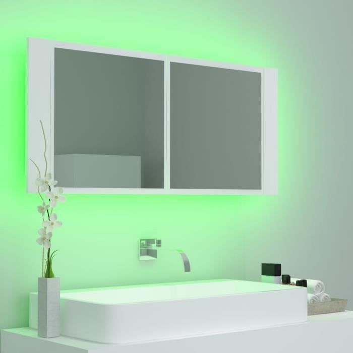 Armoire de salle de bain - VINGVO - Miroir LED - 100x12x45 cm - Blanc - Montage à suspendre